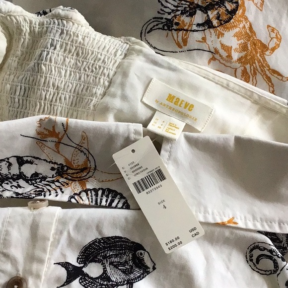 Anthropologie Maeve Sea Creatures Strapless Buttondown Wide-Leg Jumpsuit - Picture 12 of 16